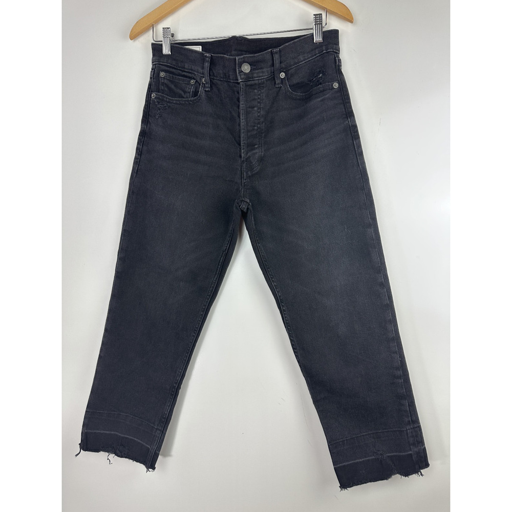 GAP High Rise Cheeky Straight Jeans Raw Ankle Absolute Black Size 29 8 Petite 8P - Picture 2 of 12